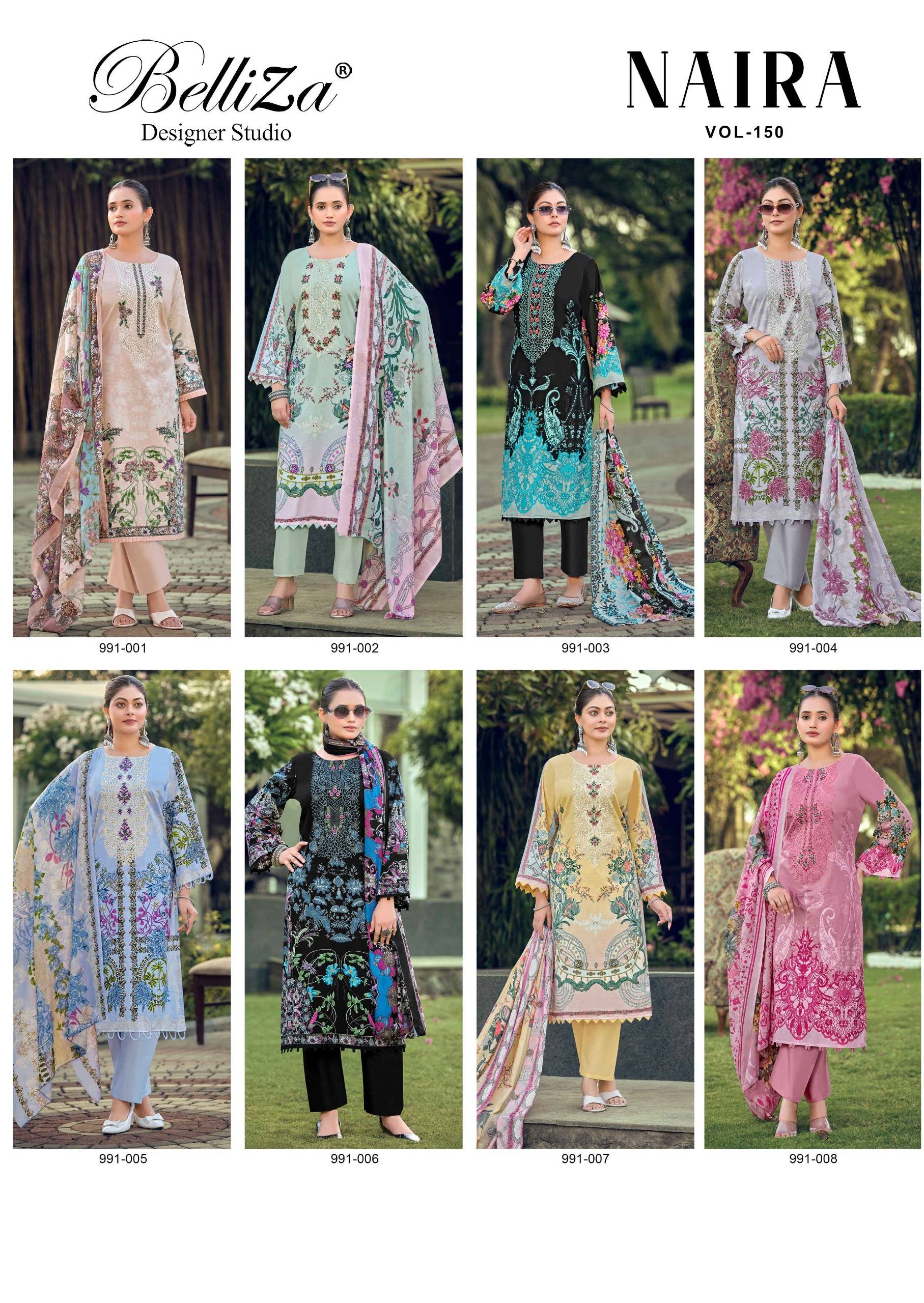 NAIRA VOL 150 BY BELLIZA DESIGNER 01 To 08 Series Indian Traditional casual wear Pakistani Pure Cotton dresses At Wholesale Price